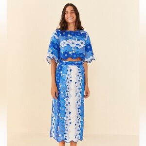 Farm Rio Blue Flower Stripes Top